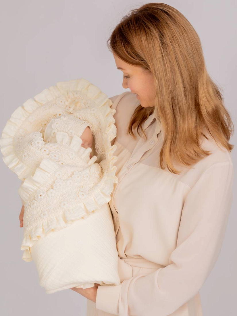 Плед муслин Наследникъ Выжанова Цветы р. 95х95 08045-03007-022 натуральный