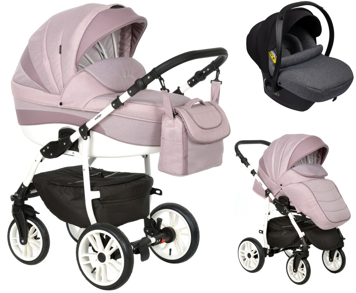 Детская коляска Indigo Indigo New 3 в 1 с автокреслом Avionaut Cosmo Grey In04 темная пудра