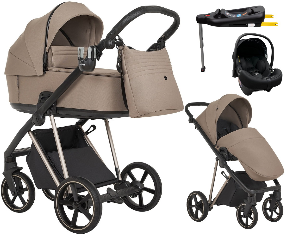 Детская коляска Roan Sol Vintage Luxury 2.0 4 в 1 с автокреслом Tutis Elo Lux EduSky Black и базой VIN 06/HZ Hazel/Champagne/руч.Black