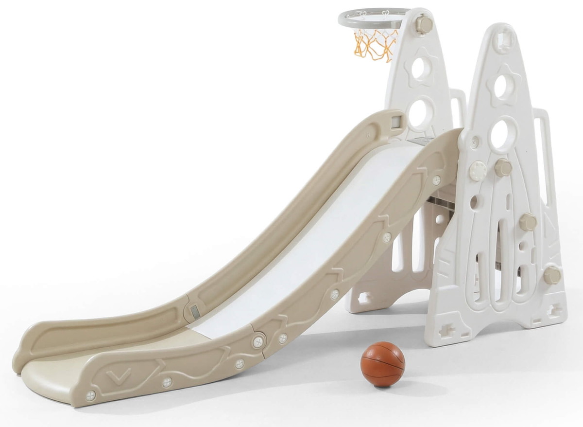 Горка UNIX Kids Rocket 145 см с баскетбольным кольцом Бежевый