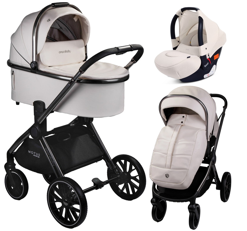 Детская коляска AmaroBaby Motus Premium Ecco 3 в 1 с автокреслом Rant Cruise Beige молочный