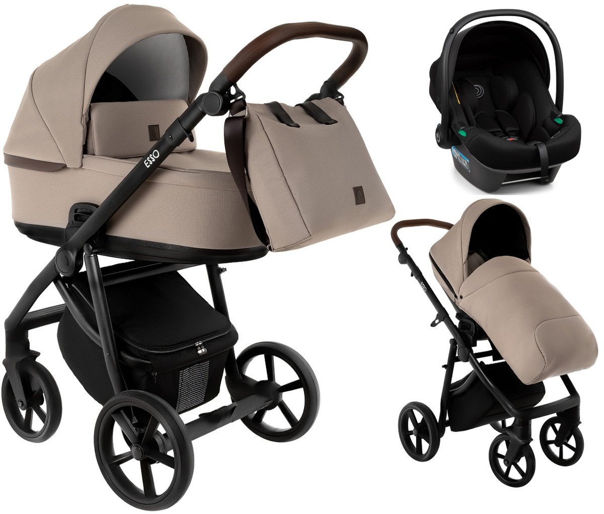 Детская коляска Roan Esso 2025 3 в 1 с автокреслом Tutis Elo Lux Black ESS110/1 Hazel/Black