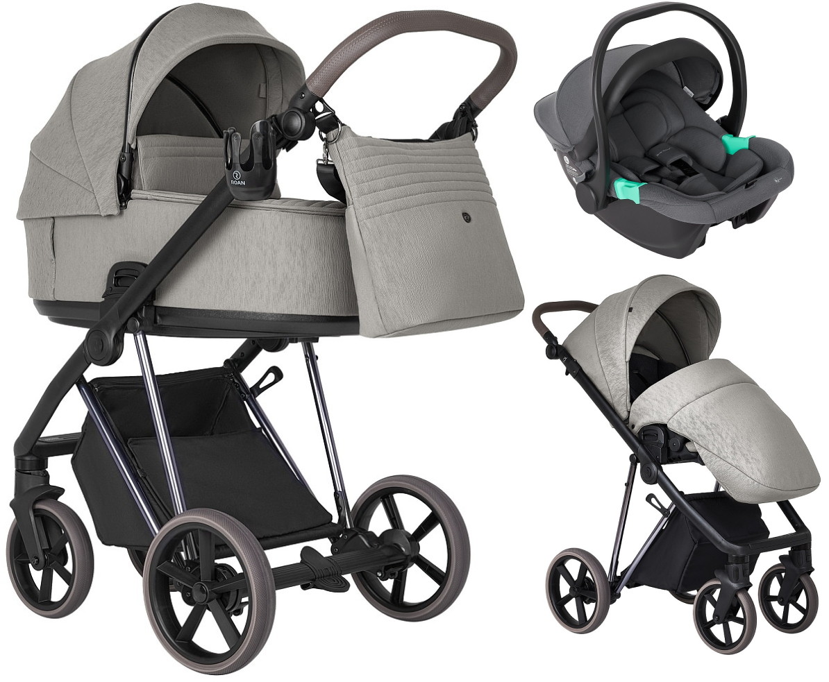 Детская коляска Roan Sol Luxury 2.0 3 в 1 с автокреслом Pituso Santiso Pro Graphite SLSS/10 Silk Soft/Nickel/руч.Cappuccino/к.Capp(2 места)