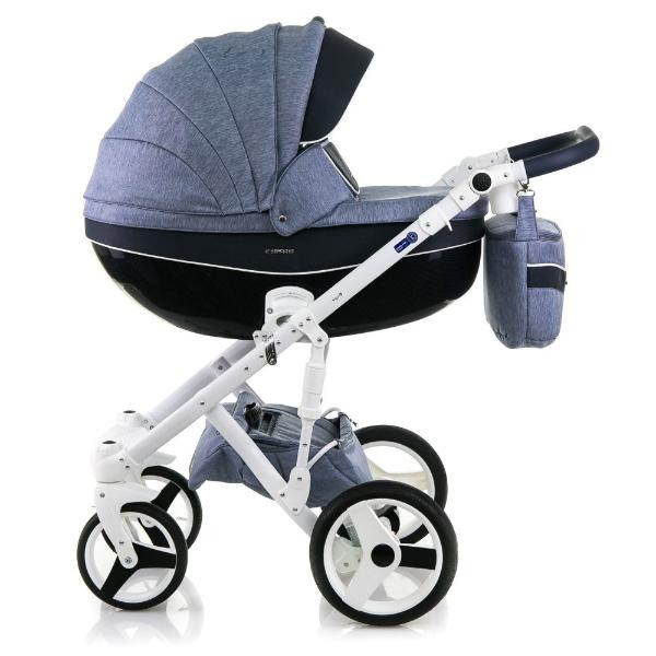 Детская коляска BeBe-mobile Biagio 3 в 1 D22 (ДЖИНС+Т.СИН.ДЖИНС+БЕЛ.КОЖ.ОТДЕЛКА)