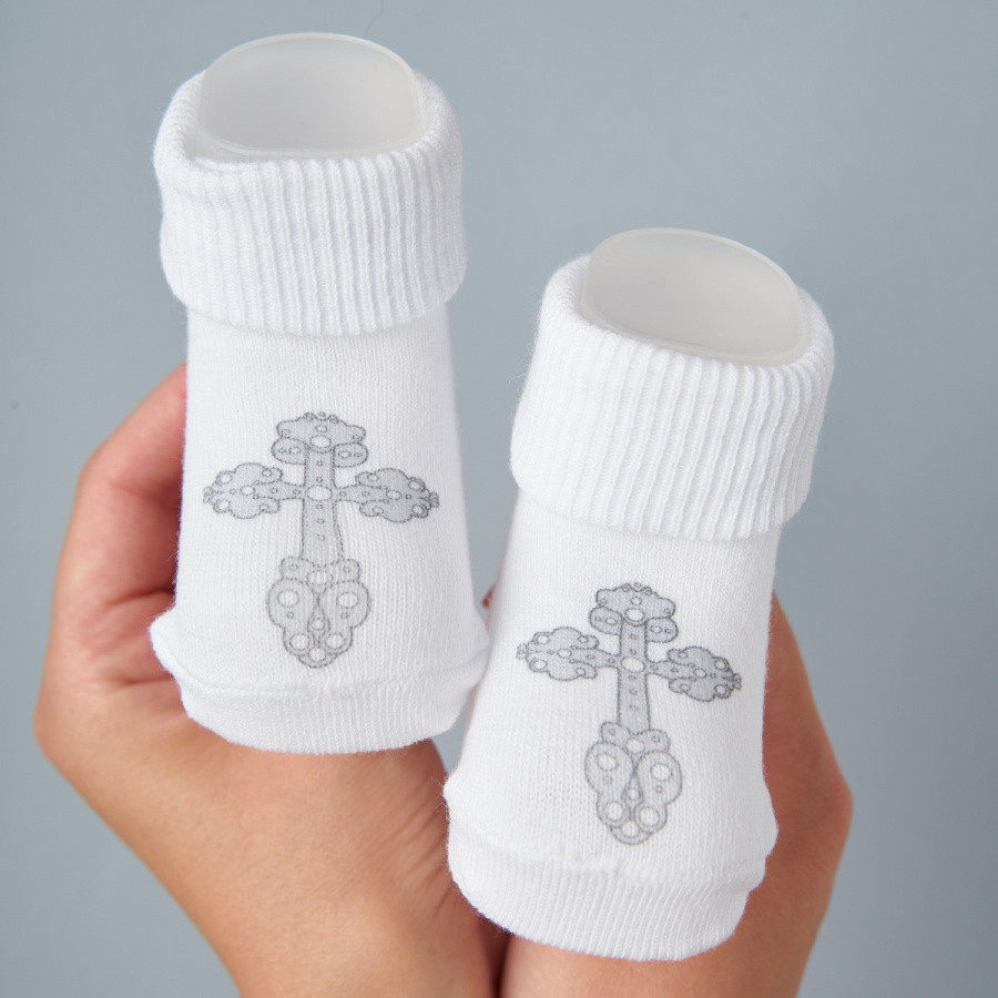 Носочки трикотажные с принтом Little Star 00051, крестик, белый, 0-3 мес 1