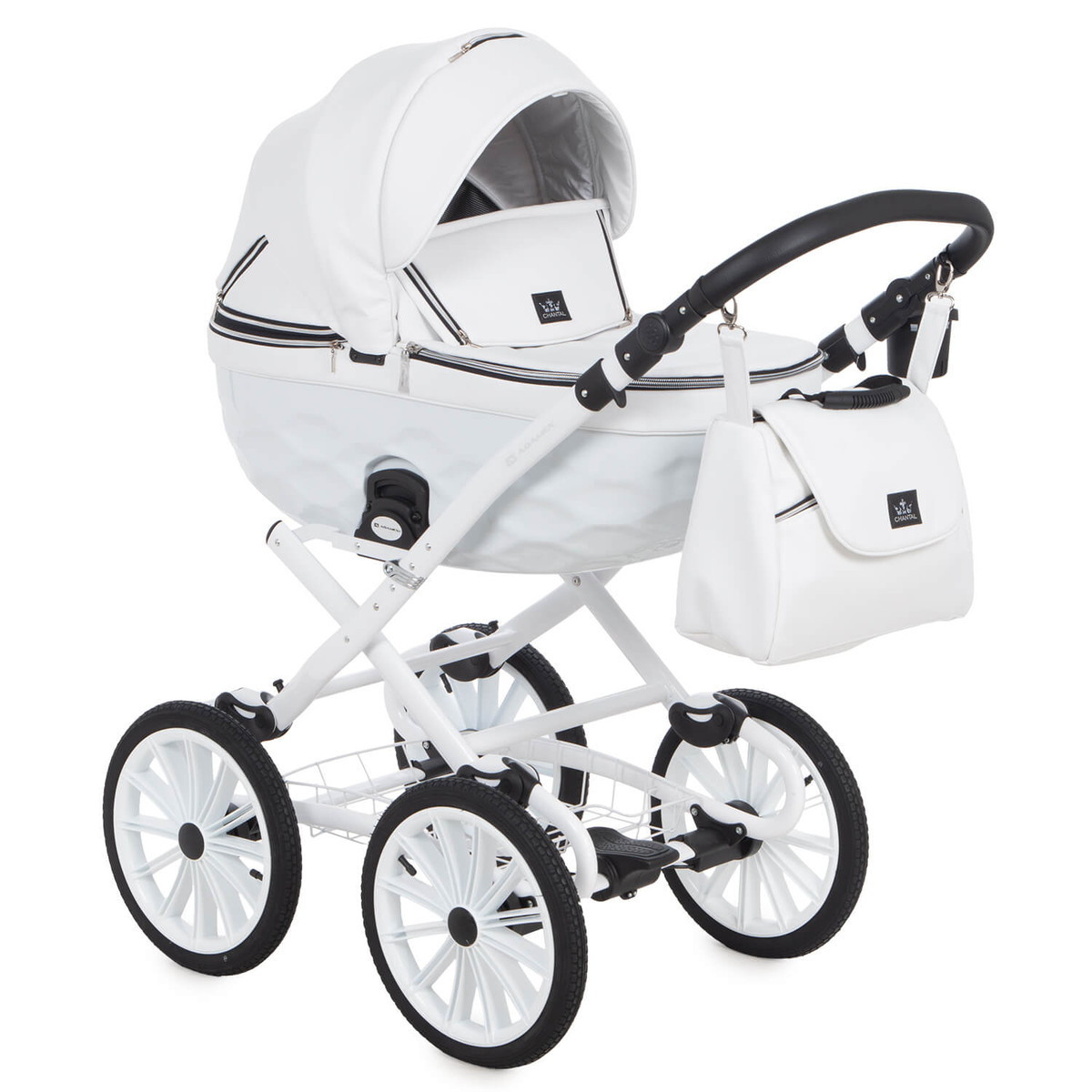 Детская коляска Adamex Chantal Retro Deluxe 3 в 1 C104 (БЕЛАЯ 100% КОЖА)