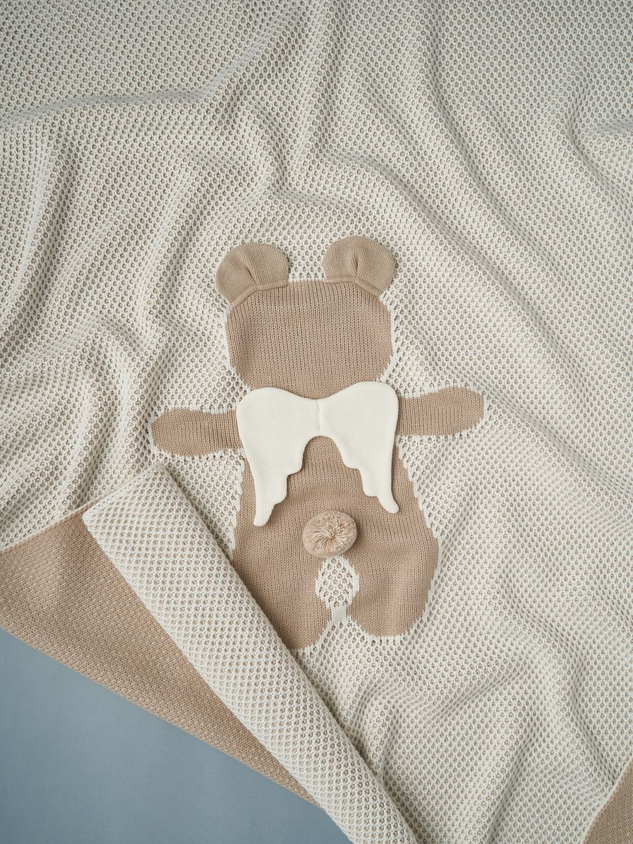 Плед двойной вязки Little Star Мишка Ангел Straz 120*90 бежевый лайт/крем