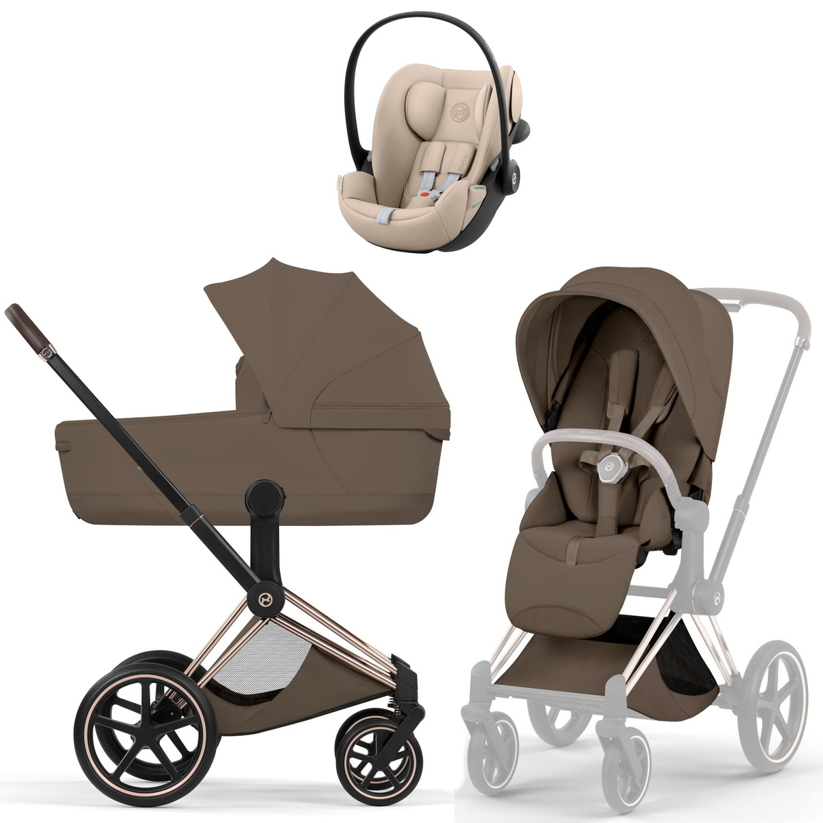 Коляска Cybex Priam V Rosegold Style Cloud G3 Almond Beige 3 в 1 Coconut Brown