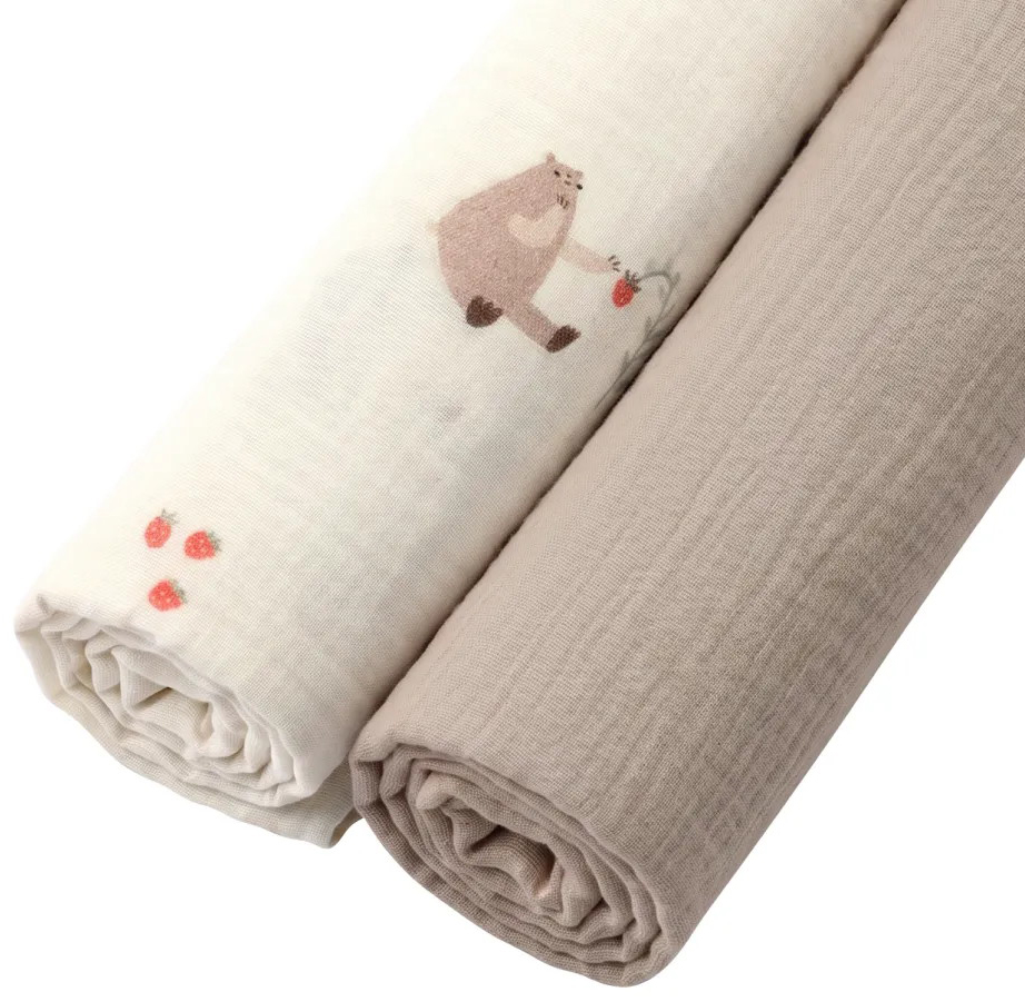 Пелёнки муслиновые Buba Kids, 2 шт, 75х115 см BKMUSSW72 Мишкины лакомства/Миндаль