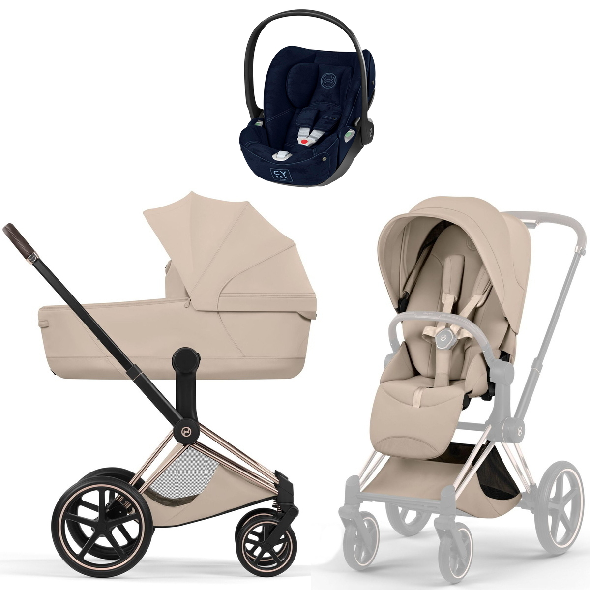 Коляска Cybex Priam V Rosegold Style Cloud T Rebellious Luxury Denim Blue 3 в 1 Cozy Beige