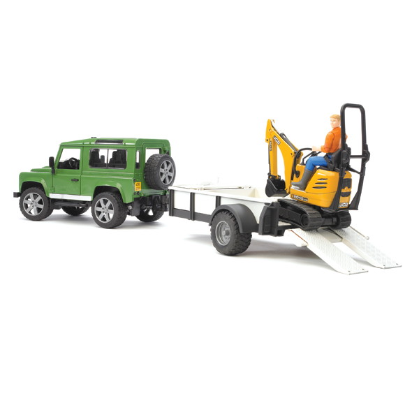 Внедорожник Bruder Land Rover Defender c прицепом-платформой, гусеничным мини экскаватором 8010 CTS