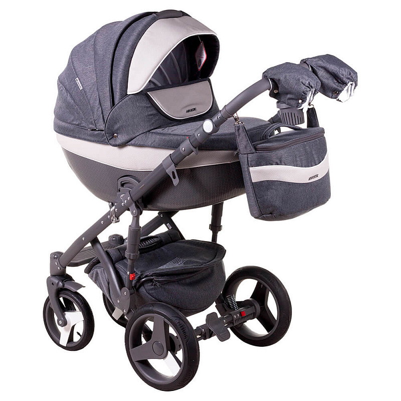 Детская коляска BeBe-mobile Biagio 2 в 1 D21 (ЧЕРНЫЙ+СВ.СЕР+БЕЛ.КОЖ.ОТДЕЛКА)