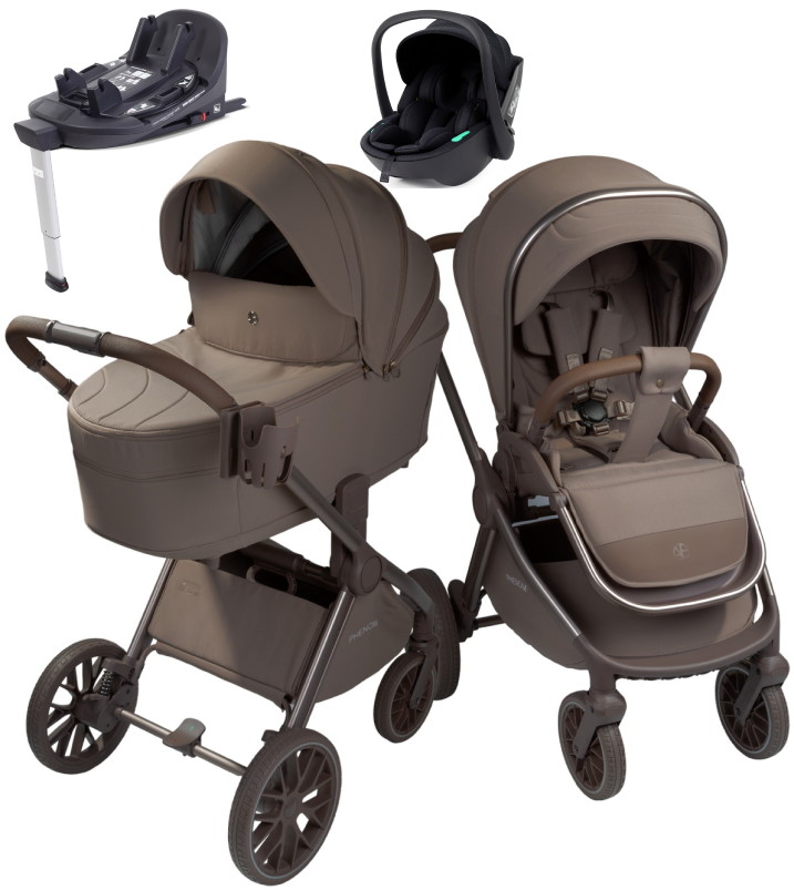 Детская коляска AmaroBaby Phenom 4 в 1 с автокреслом Rant Miro Black и базой бежевый