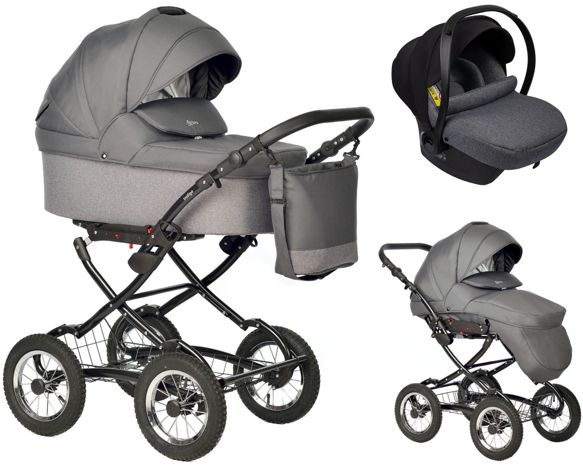 Детская коляска Indigo Barbara 21 Classic 3 в 1 с автокреслом Avionaut Cosmo Grey Ba05 т.серый