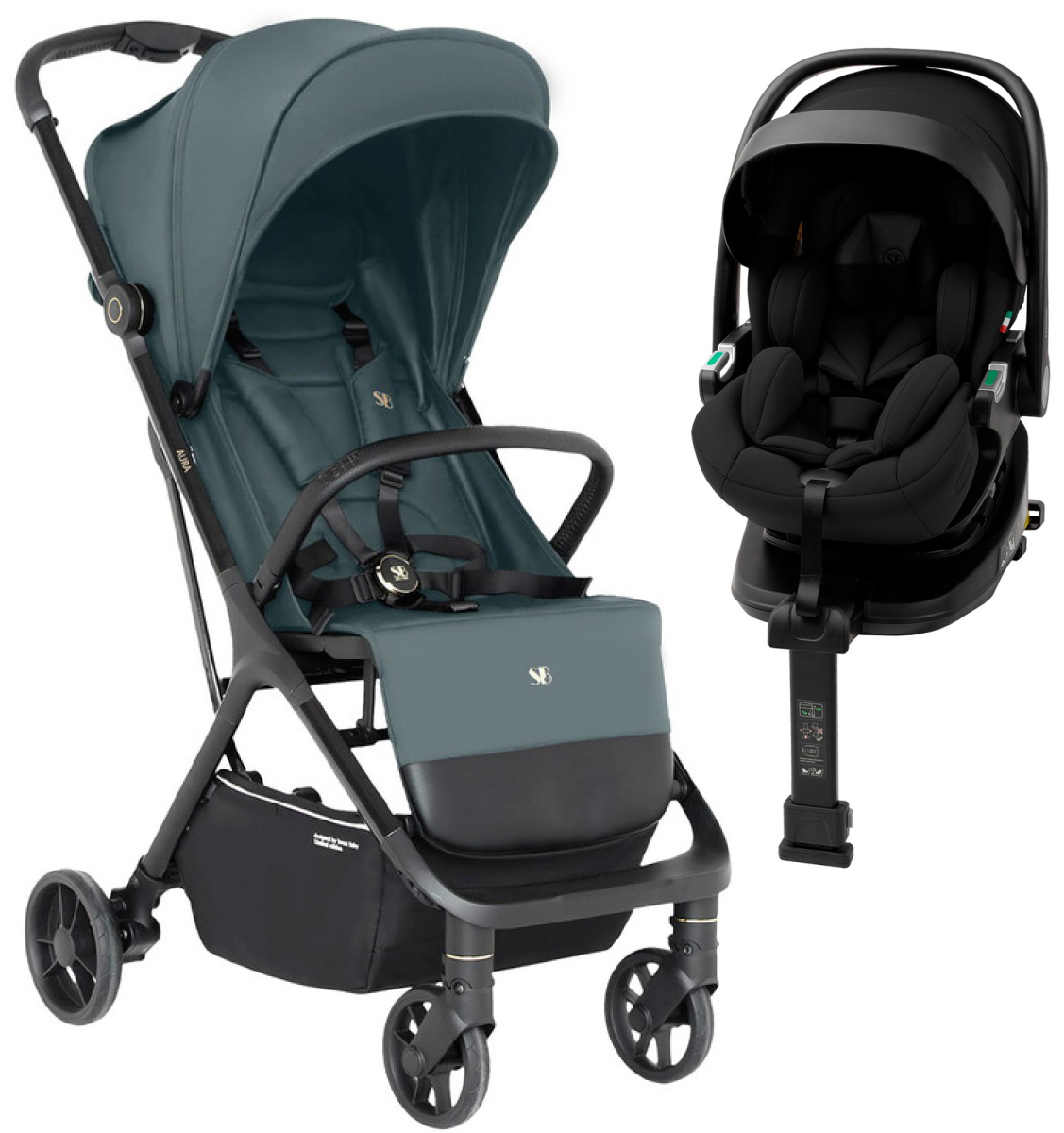 Прогулочная коляска Sweet Baby Aura + автокресло Premier Plus Black Green