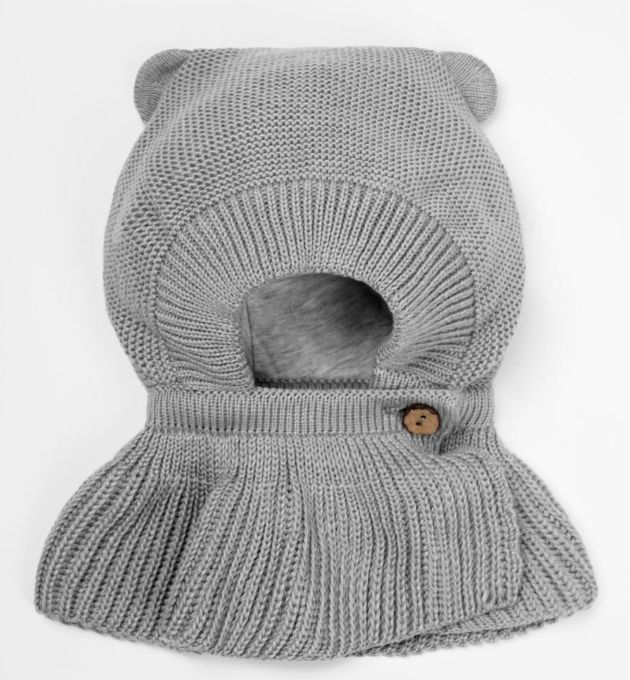 Шапка-шлем вязаная AmaroBaby Pure Love Helmet с подкладом серый р.38-40