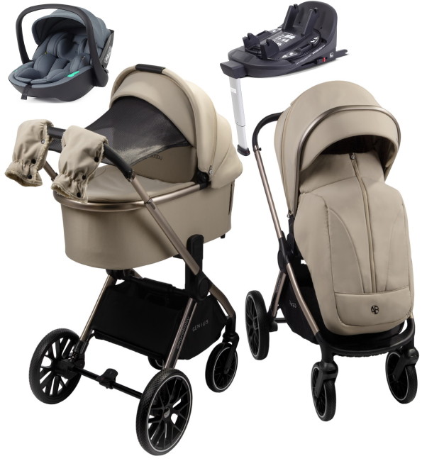 Детская коляска AmaroBaby Genius 4 в 1 с автокреслом Rant Miro Graphite и базой бежевый
