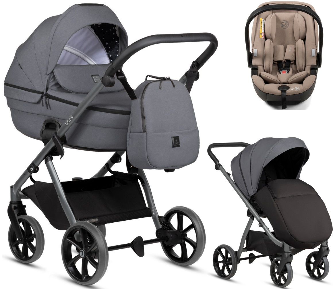 Детская коляска Tutis Uno 6 Plus Essential collection 3 в 1 с автокреслом Beno Beige 1602169 Antracite с сумкой