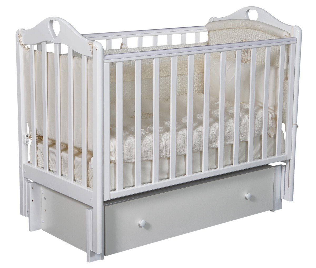 Детская кроватка Антел Каролина 4/6 маятник универсальный с ящиком белый