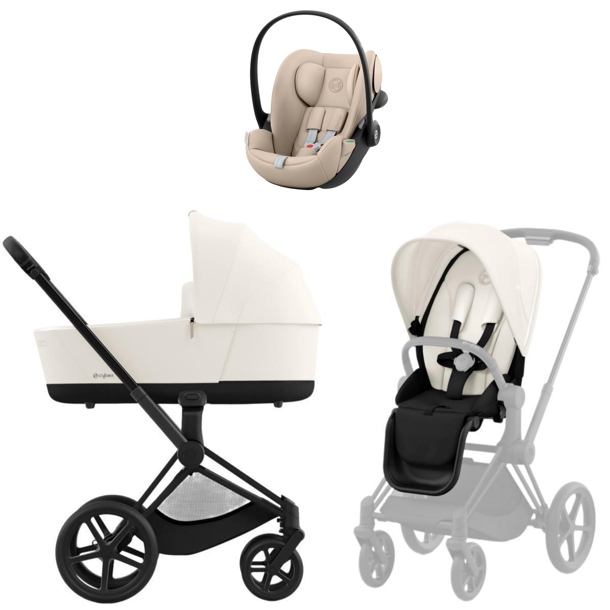 Коляска Cybex Priam IV Matt Black complete Cloud G3 Almond Beige 3 в 1 Off White