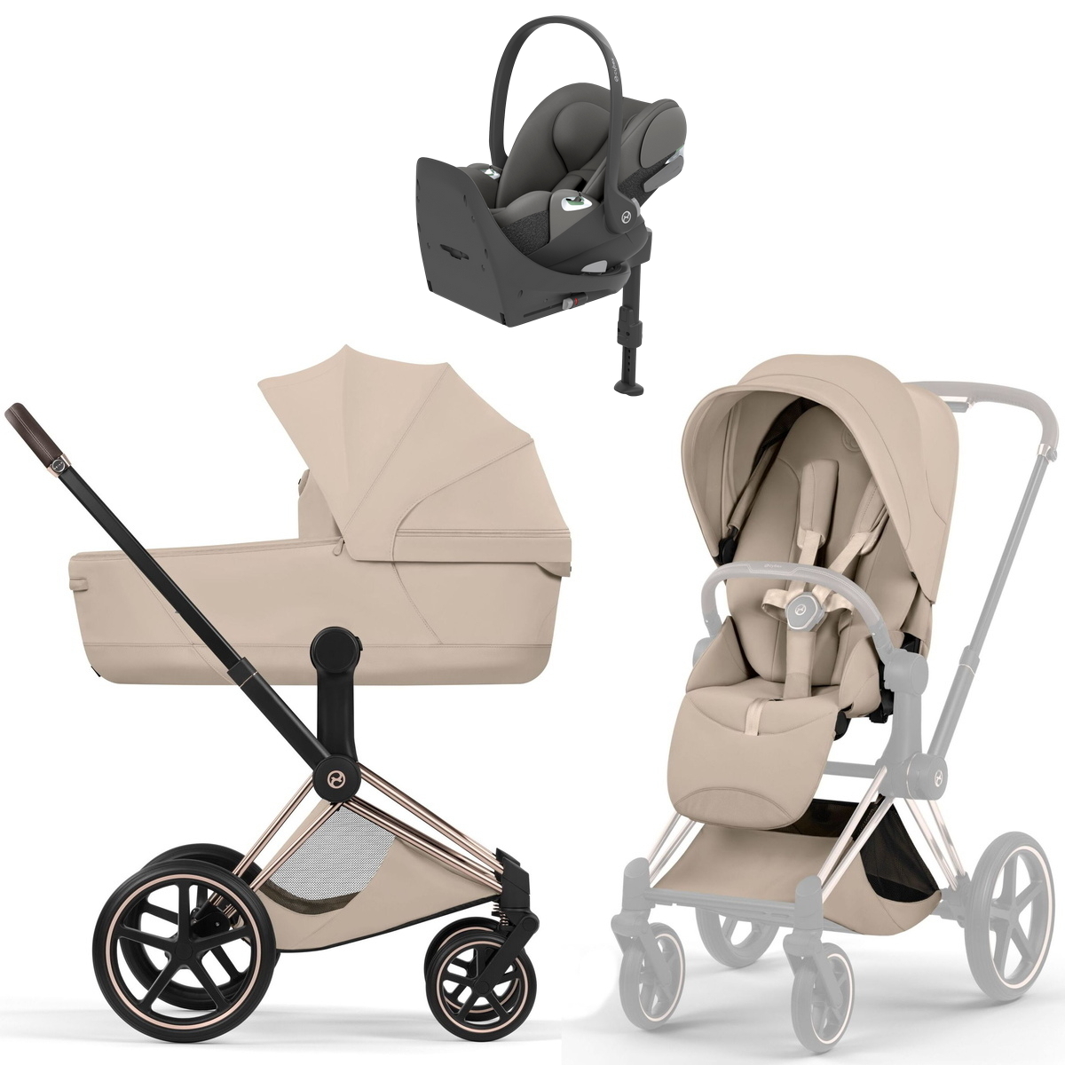 Коляска Cybex Priam V Rosegold Style Cloud T Mirage Grey Base T 4 в 1 Cozy Beige