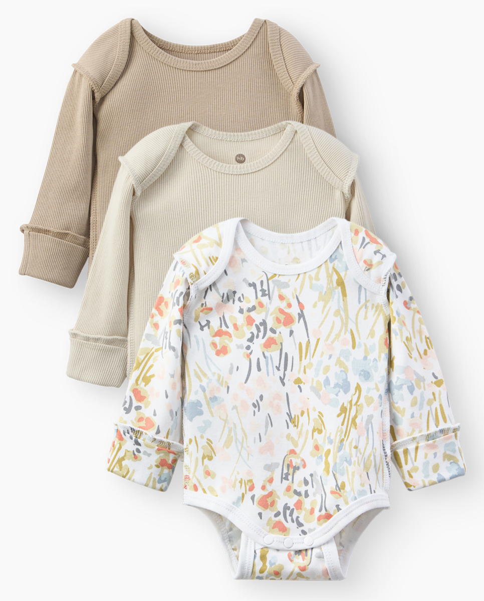 Боди с длинным рукавом Happy Baby 3 шт. 90132-0 ЧЗ цветы/flowers, 56 56
