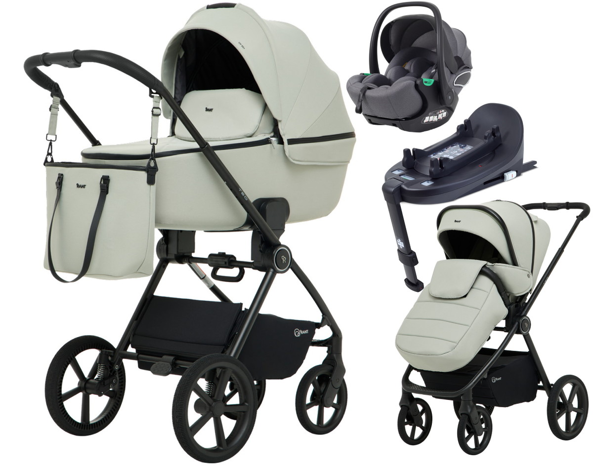 Детская коляска Rant Teo Soft 4 в 1 с автокреслом Evomax Grey и базой Sage