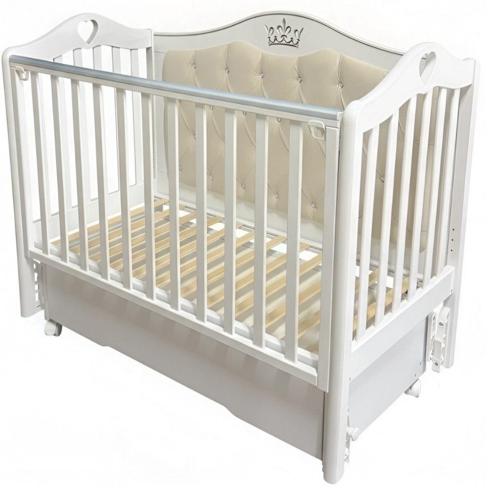 Детская кроватка Кедр Дарина 4 (маятник универсальный, ящик, колесо) белый