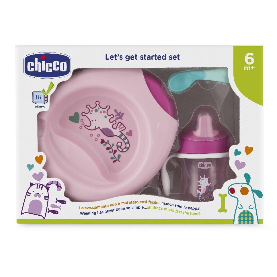 Набор детской посуды Chicco 6+ (3 предмета) розовый