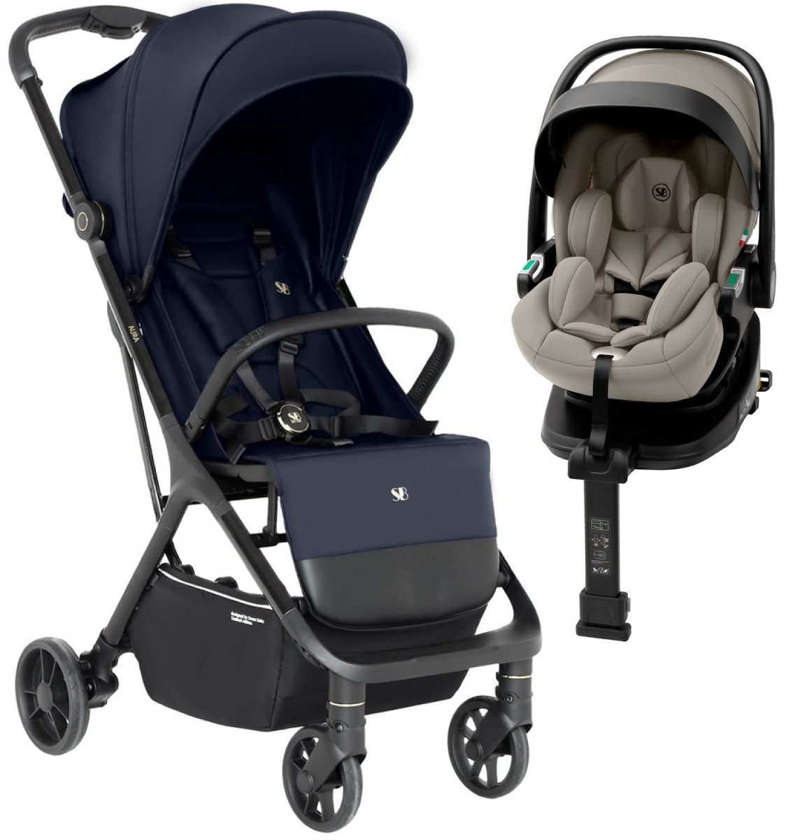 Прогулочная коляска Sweet Baby Aura + автокресло Premier Plus Begie Dark Blue
