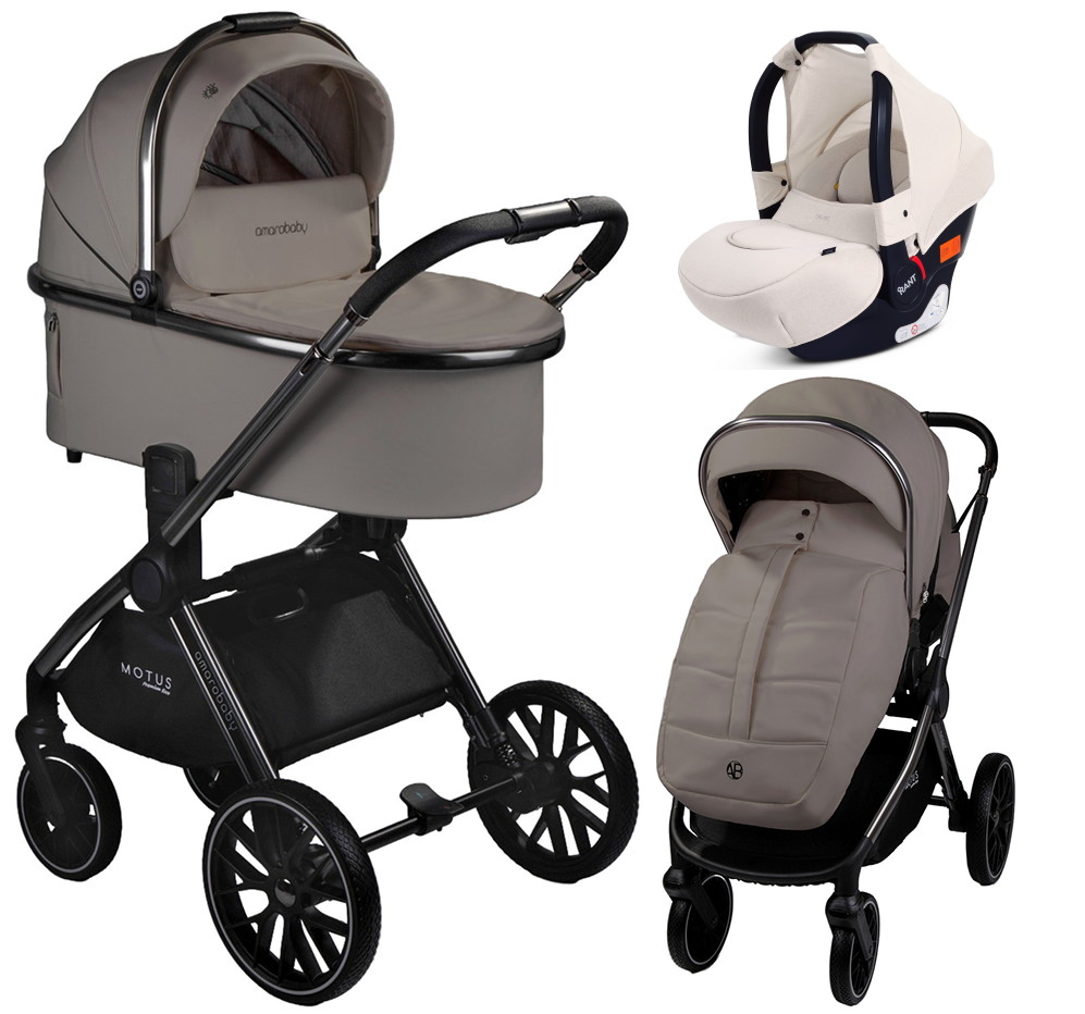 Детская коляска AmaroBaby Motus Premium Ecco 3 в 1 с автокреслом Rant Cruise Beige мокко