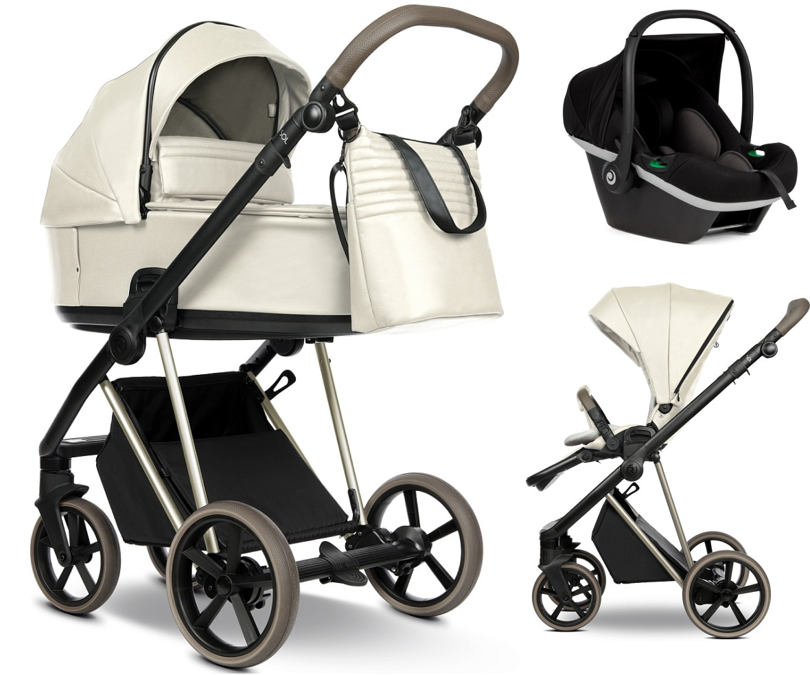 Детская коляска Roan Sol Vintage Luxury Leather 2.0 3 в 1 с автокреслом Tutis Elo Black VEGA01DB Butter Cream/Champagne/руч.Cappuccino