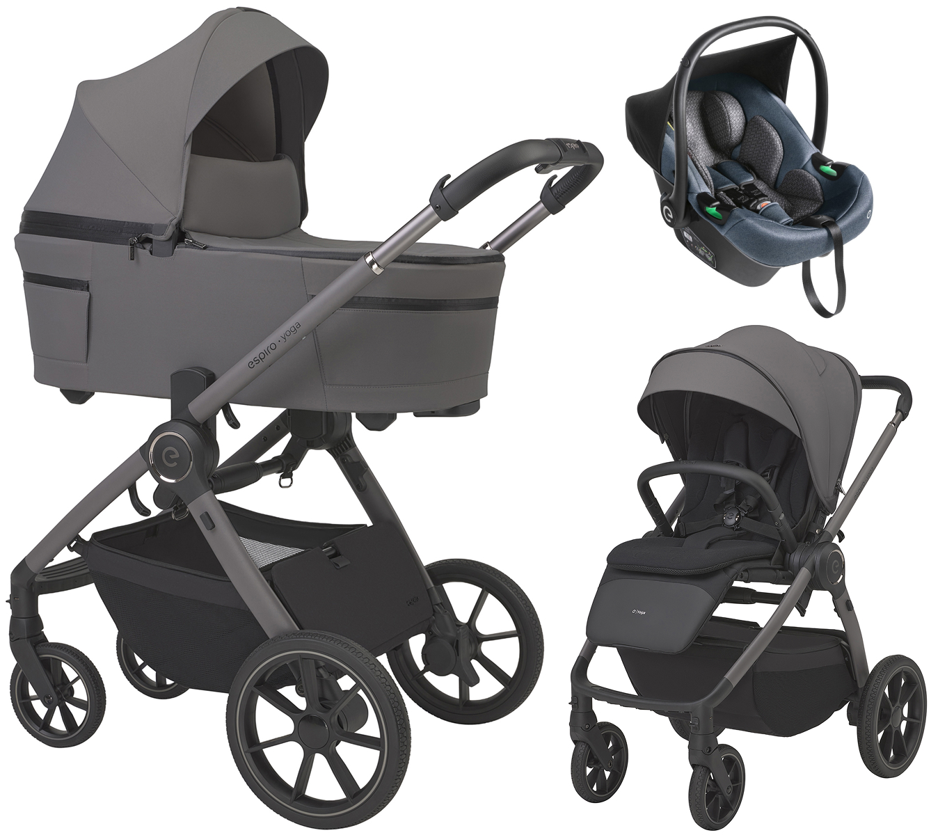 Детская коляска 3 в 1 Espiro Yoga 2026 и автокресло Pi Gray blue 217 gray zen