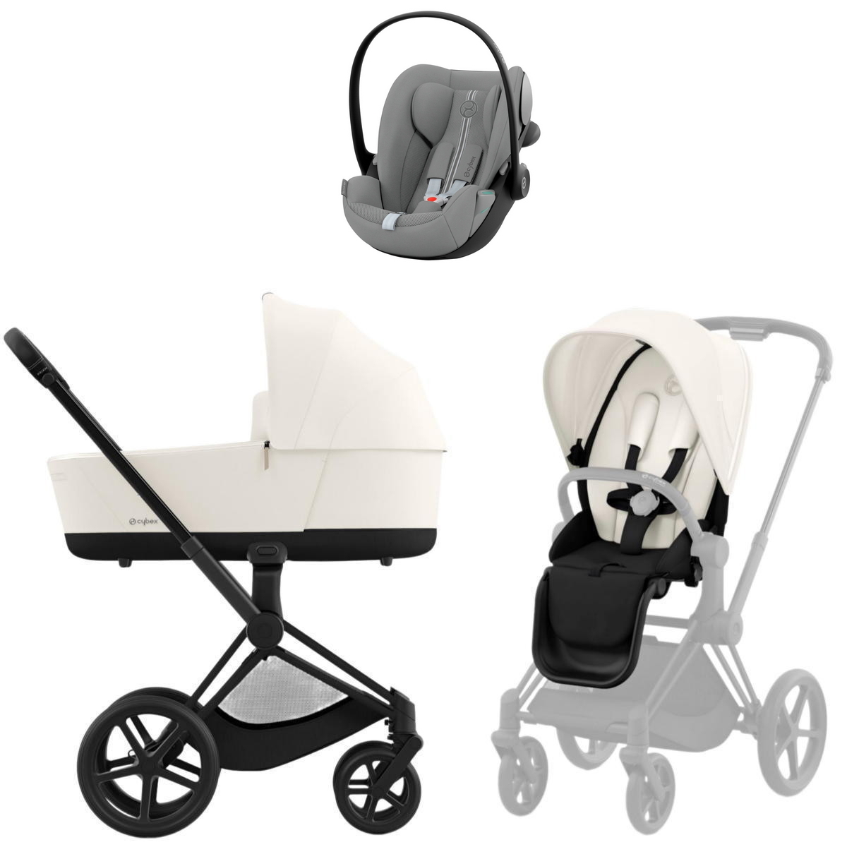 Коляска Cybex Priam IV Matt Black complete Cloud G3 Stone Grey Plus 3 в 1 Off White