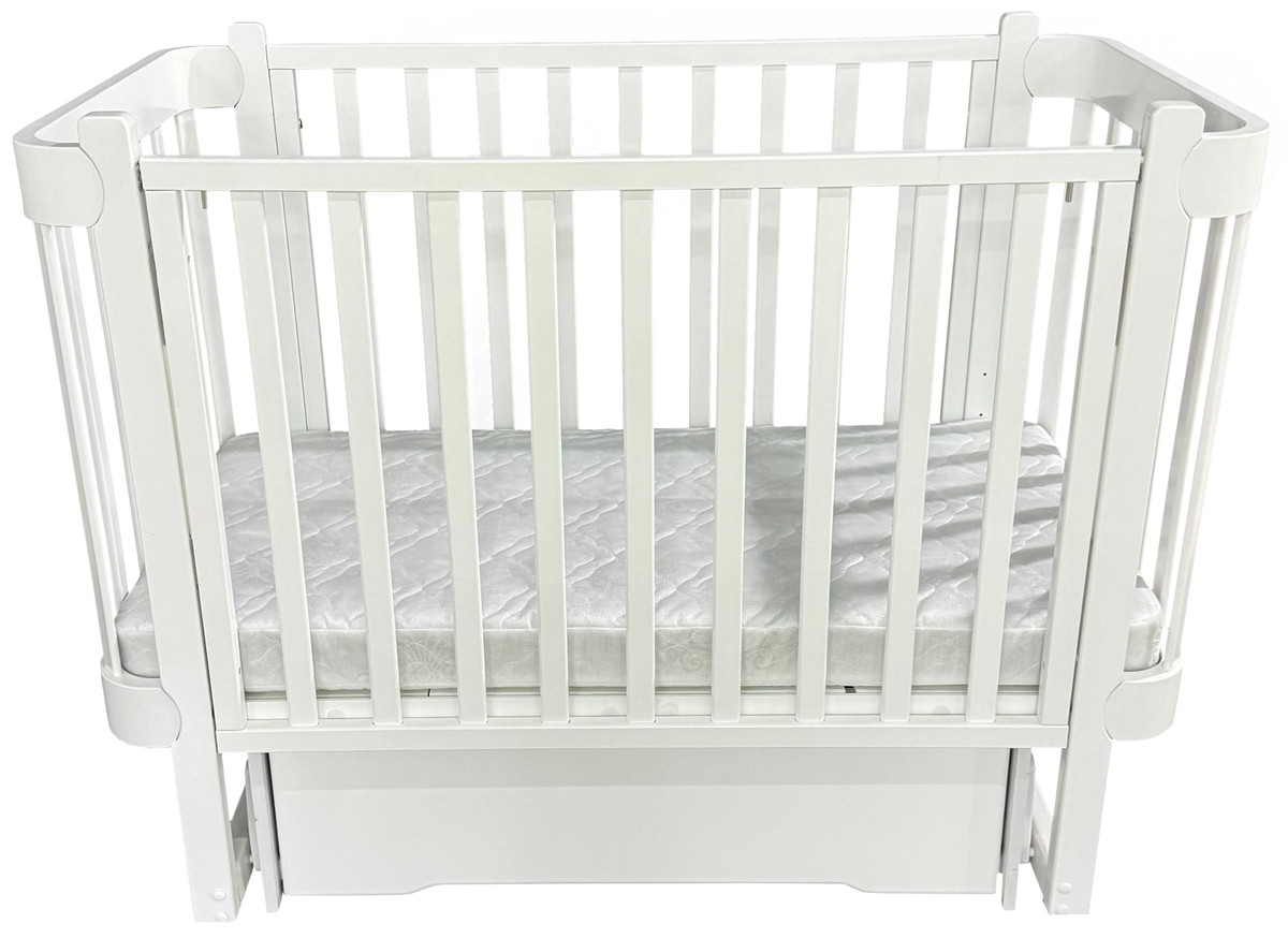 Детская кроватка Кедр Adele 2 поперечный маятник c ящиком белый/белый