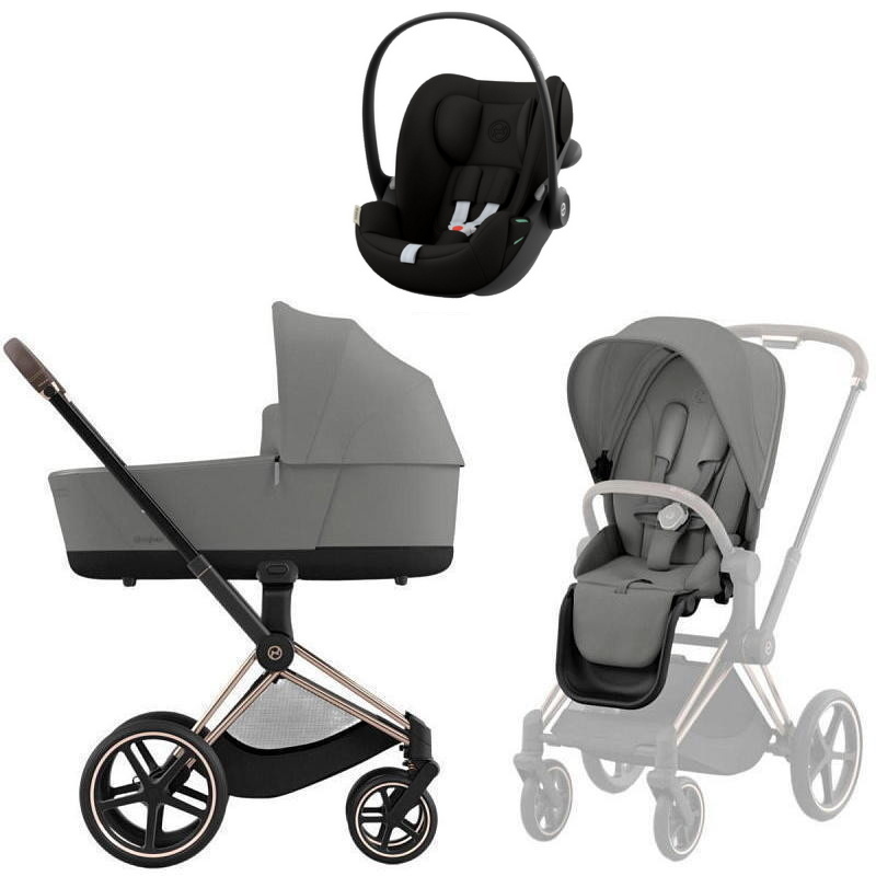 Коляска Cybex Priam IV Rosegold complete Cloud G3 Magic Black 3 в 1 Mirage Grey