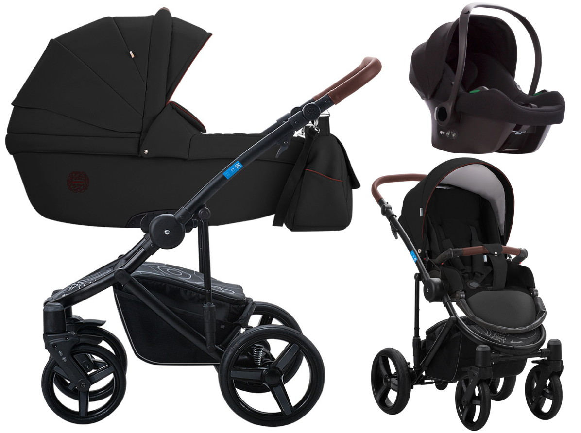 Детская коляска AroTeam Bartolo Prima 3 в 1 с автокреслом Avionaut Cosmo 02 черная кожа