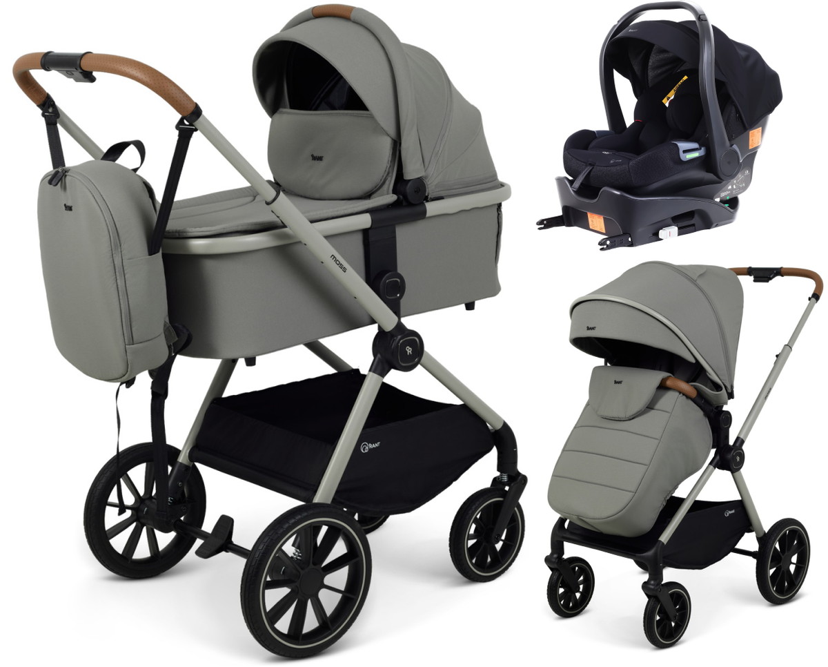 Детская коляска Rant Moss Prime 4 в 1 с автокреслом Carry Pro Black и базой Grey