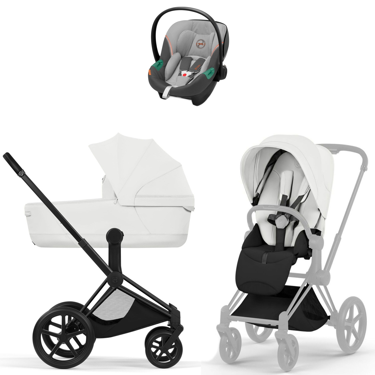 Коляска Cybex Priam V Matt Black Style Aton S2 Lava Grey 3 в 1 Off White