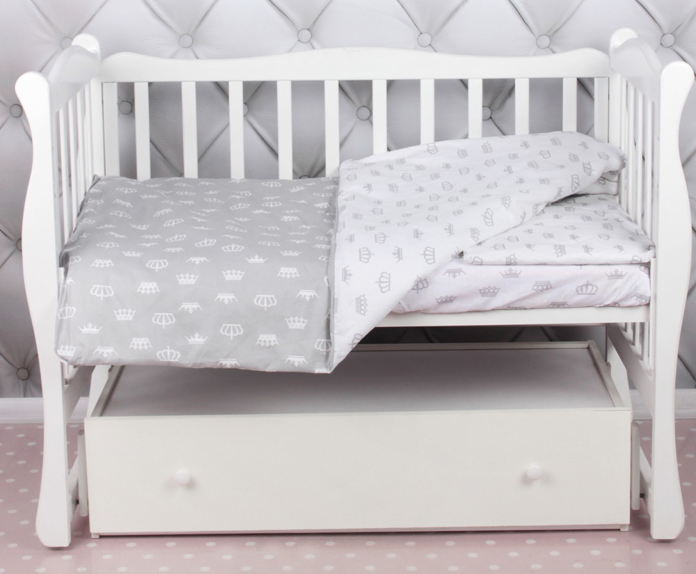 Комплект в кроватку AmaroBaby Baby Boom 3 предмета короны/серый