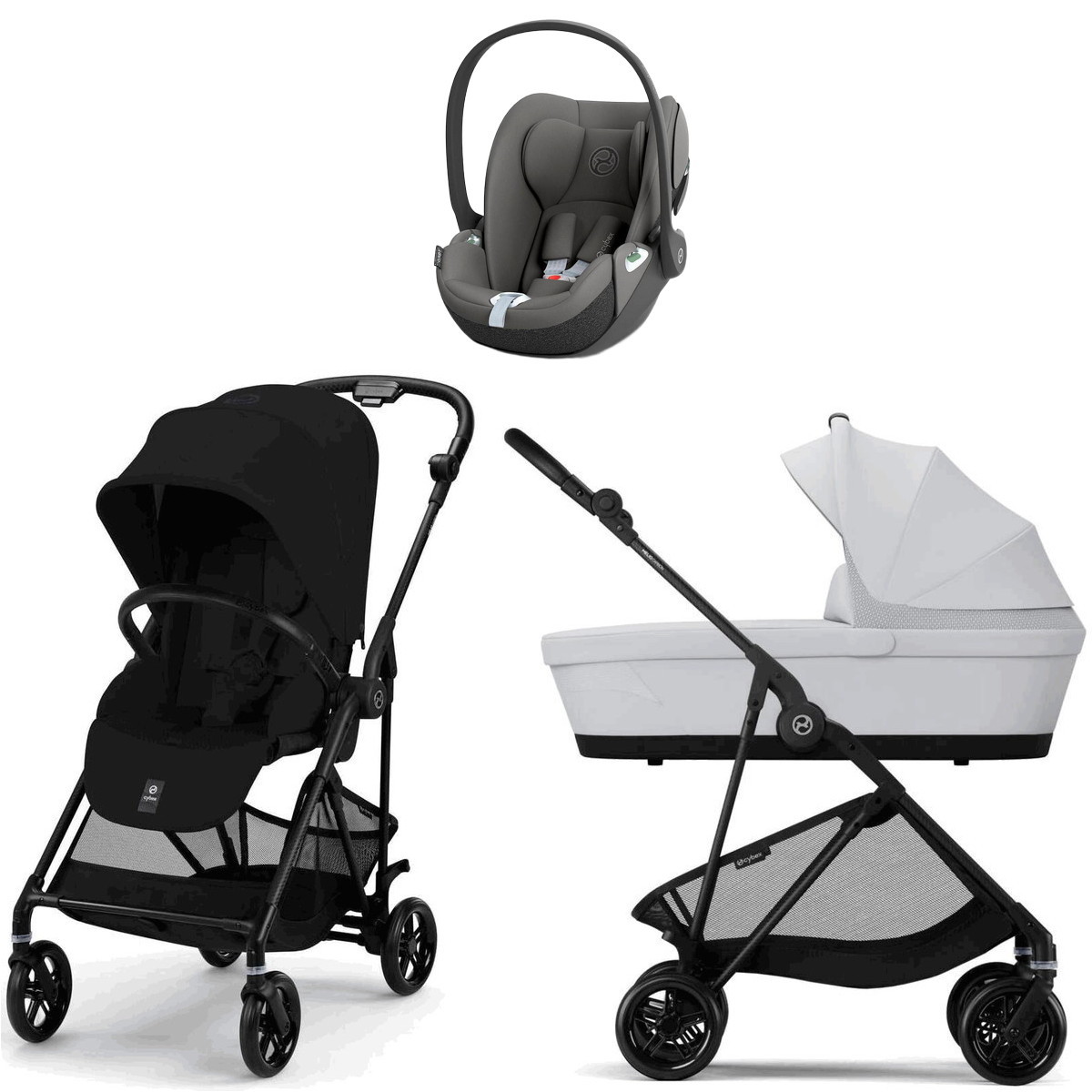 Коляска Cybex Melio Carbon Cloud T i-Size Mirage Grey 3 в 1 Magic Black с дождевиком/Fog Grey