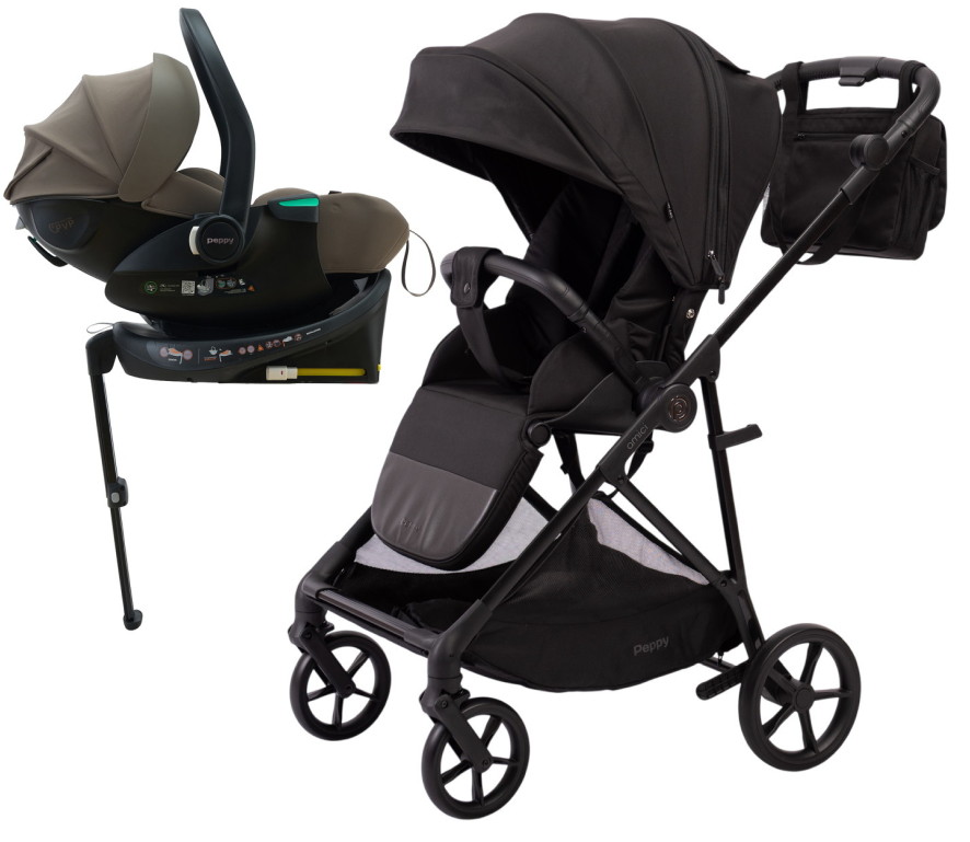 Прогулочная коляска Peppy Amici с автокреслом Jet Brown и базой Black рама Black