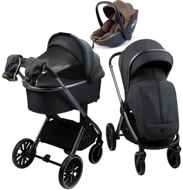 Детская коляска AmaroBaby Genius 3 в 1 с автокреслом Rant Miro Moca серый
