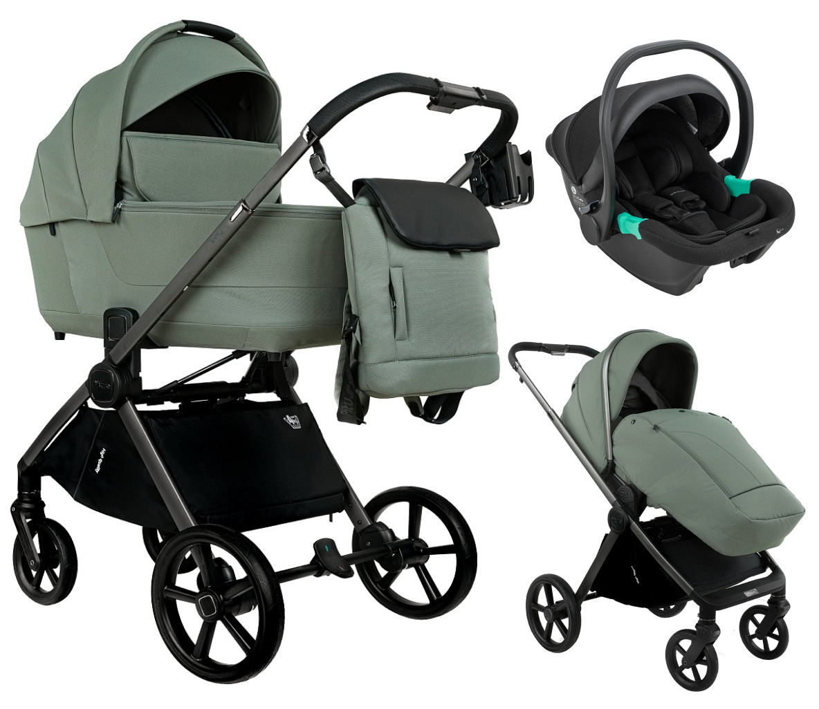 Детская коляска Pituso Teffy 3 в 1 с автокреслом Santiso Pro Black Sage Green/Graphite