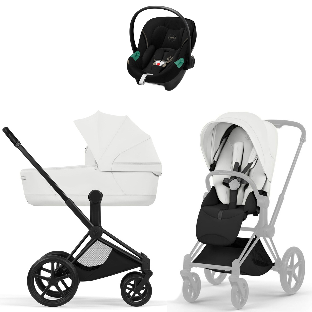 Коляска Cybex Priam V Matt Black Style Aton S2 Ocean Blue 3 в 1 Off White