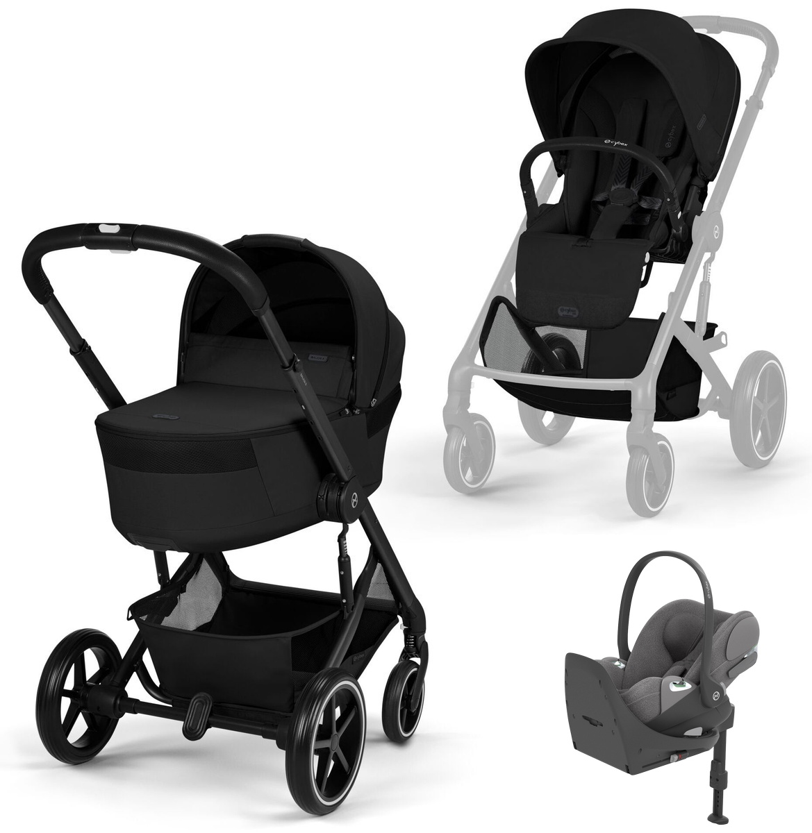 Коляска Cybex Balios S Lux Fold Cot BLK Cloud T Mirage Grey Plus Base T 4 в 1 Moon Black с дождевиками
