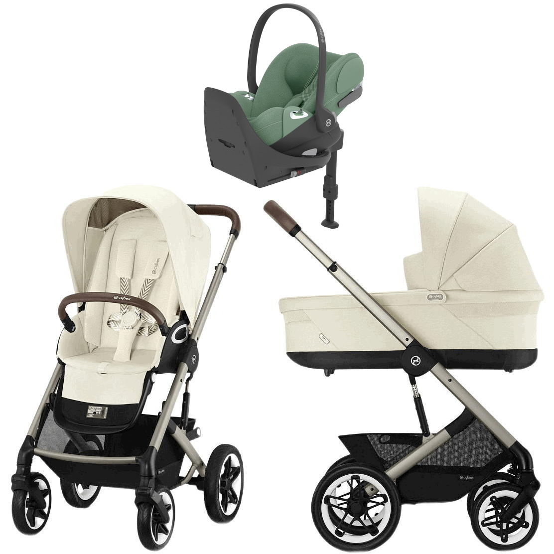 Коляска Cybex Talos S Lux TPE complete Cloud T Leaf Green Plus Base T 4 в 1 Seashell Beige с дождевиками
