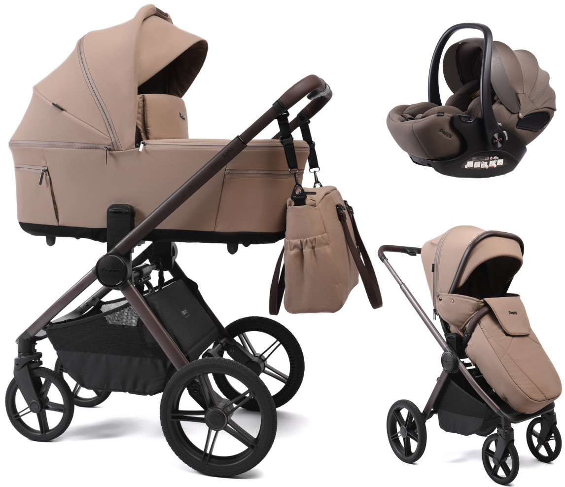 Детская коляска Peppy Soho 3 в 1 с автокреслом Verona Brown Sand (песочный) рама шоколад