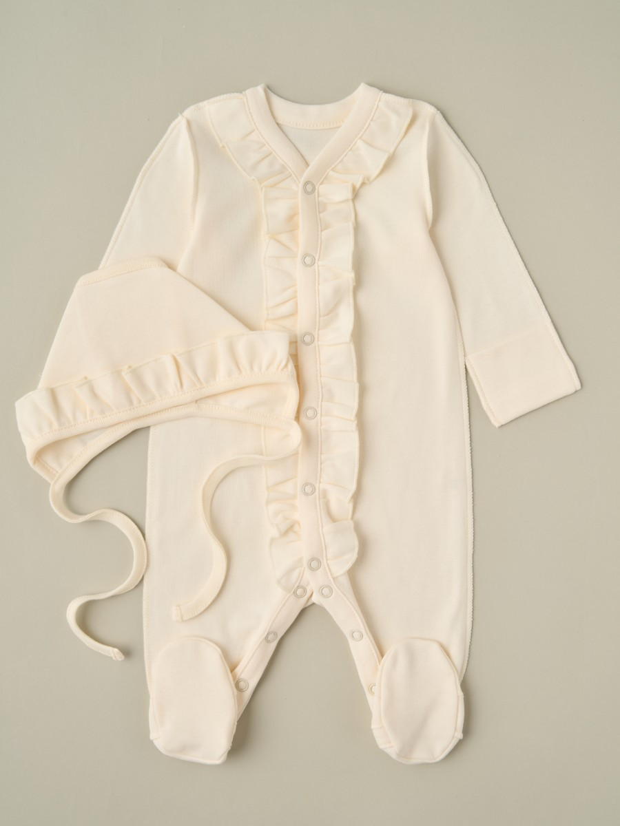 Комбинезон и чепчик с рюшами Little Star 32083 (ЧЗ-мз) сливочный 56