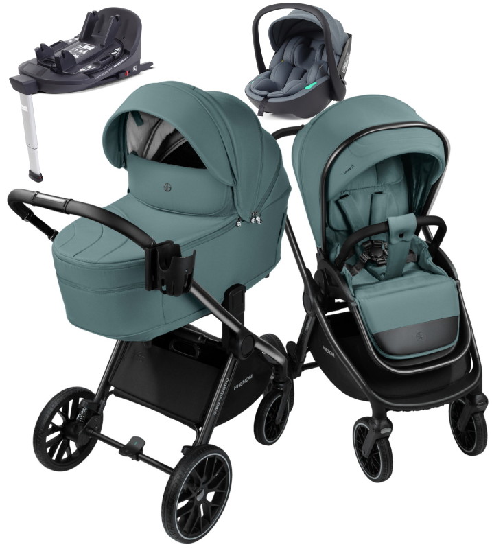 Детская коляска AmaroBaby Phenom 4 в 1 с автокреслом Rant Miro Graphite и базой лагуна
